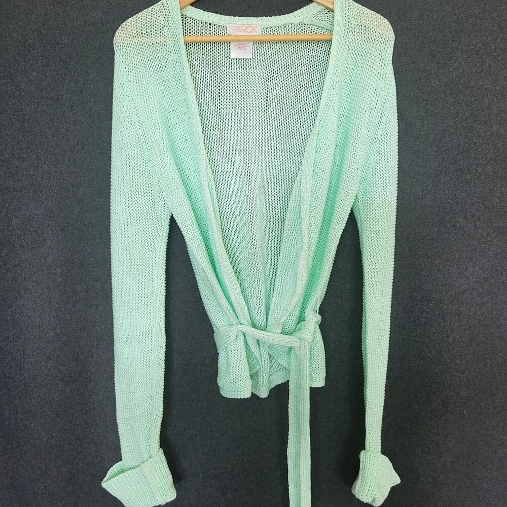 Mint Cotton Knit Belted Wrap Cardigan Long Cuff Sleeve Normcore Y2K LaRok L